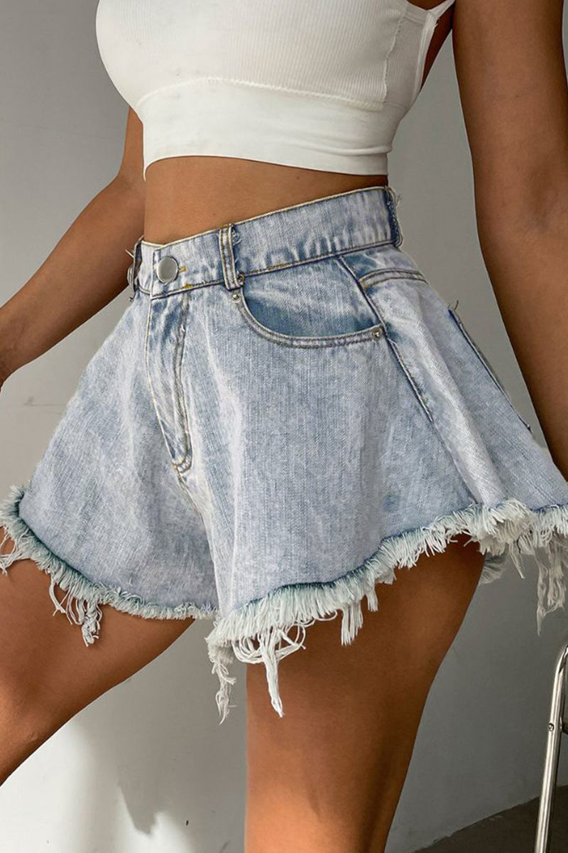 Tassel Ripped High Waist Denim Shorts