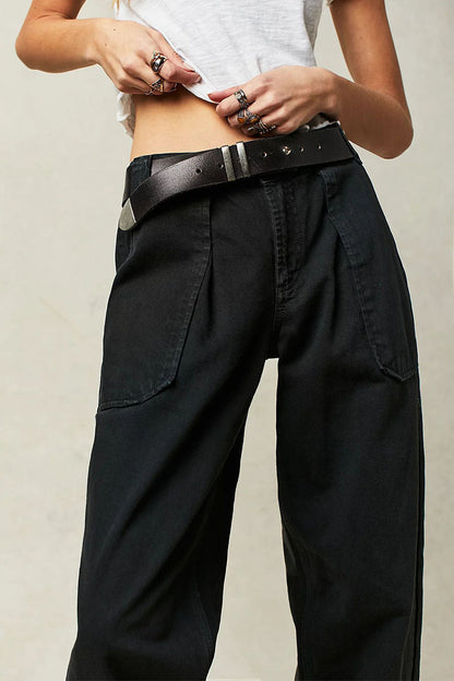 Street Pocket Without Belt Loose Denim Jeans(no Belt)