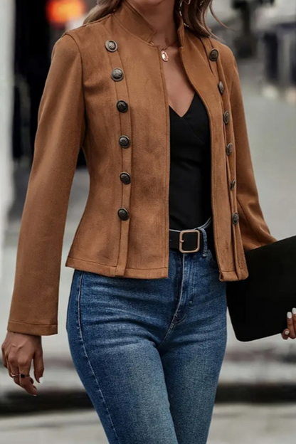 Street Color Buttons Patchwork Half a Turtleneck Outerwear