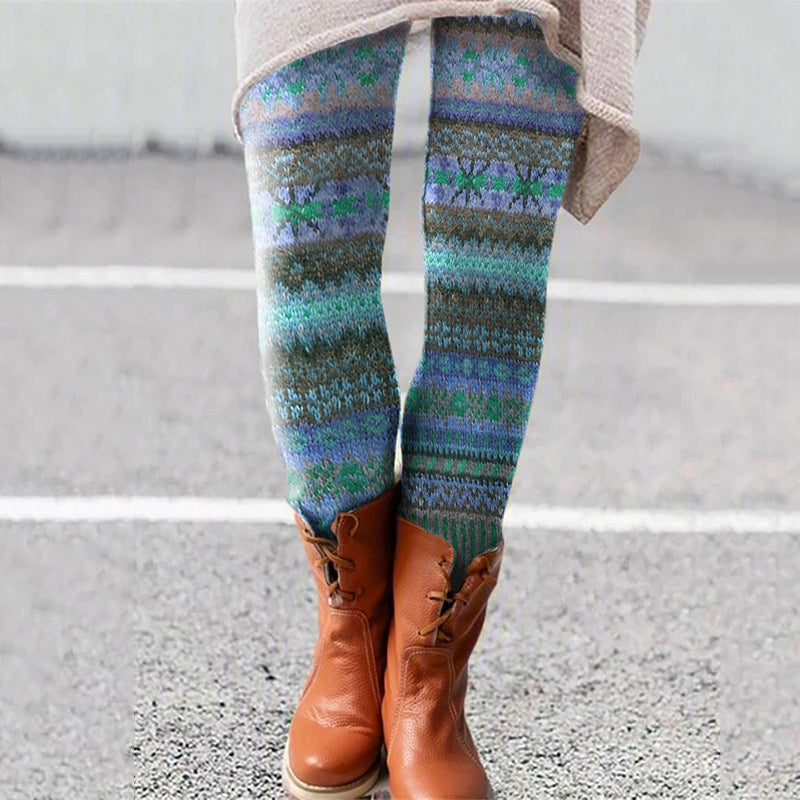 Retro Christmas Pattern Knitted Print Leggings elevenforest