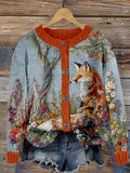 Whimsical Fox Embroidery Art Cozy Cardigan artswardrobe