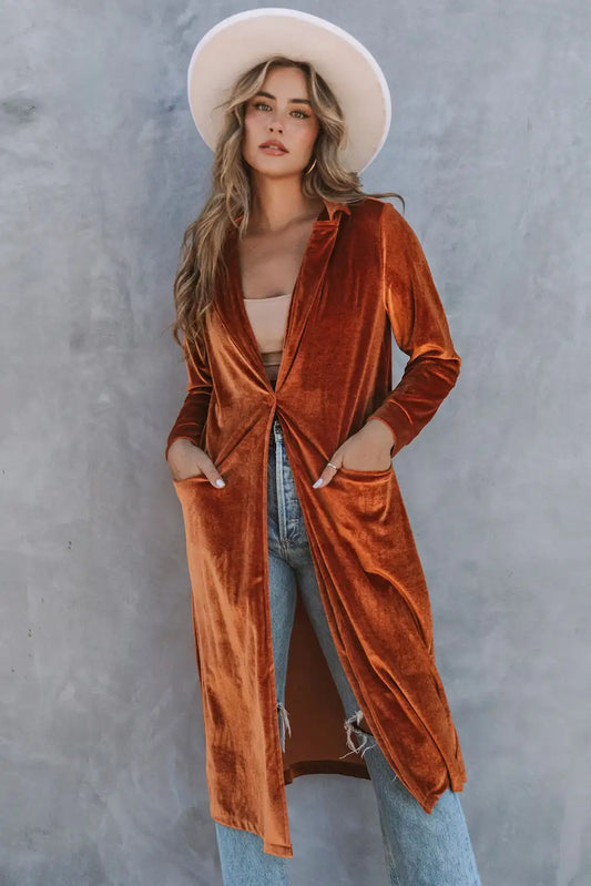 Brown Velvet Long Coat