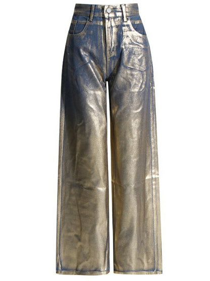 Taruxy Pu Jeans Woman New Winter High Waisted Jeans Street Loose Baggy Denim Pants Bottoms