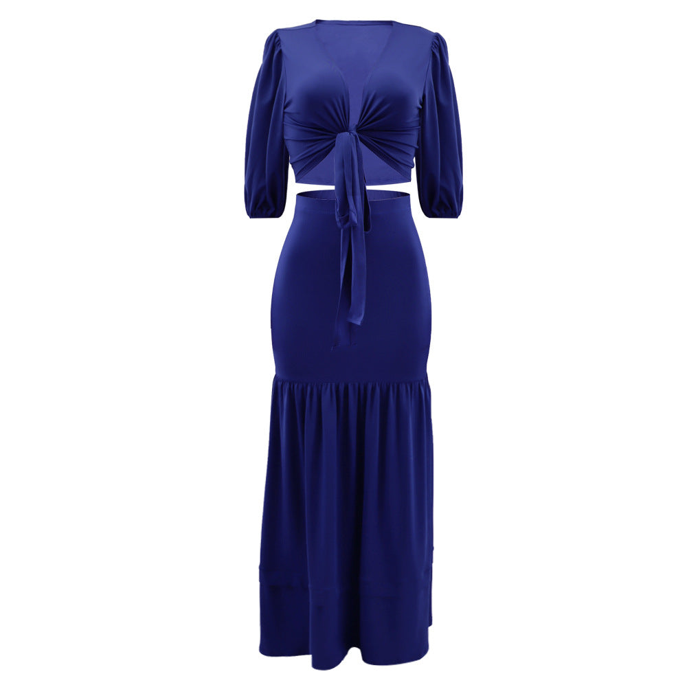 Spring Summer Slim Fit Short Top High Waist Skirt Office Two Piece Set