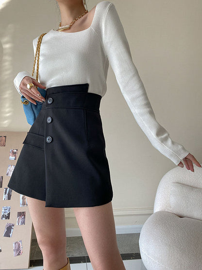 High Waisted Irregular Clipping Color Culotte Shorts Bottoms
