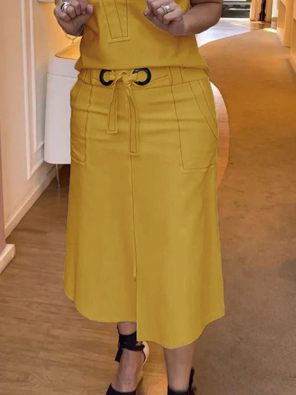 High Waisted Loose Split-front Split-joint Tied Waist Skirts