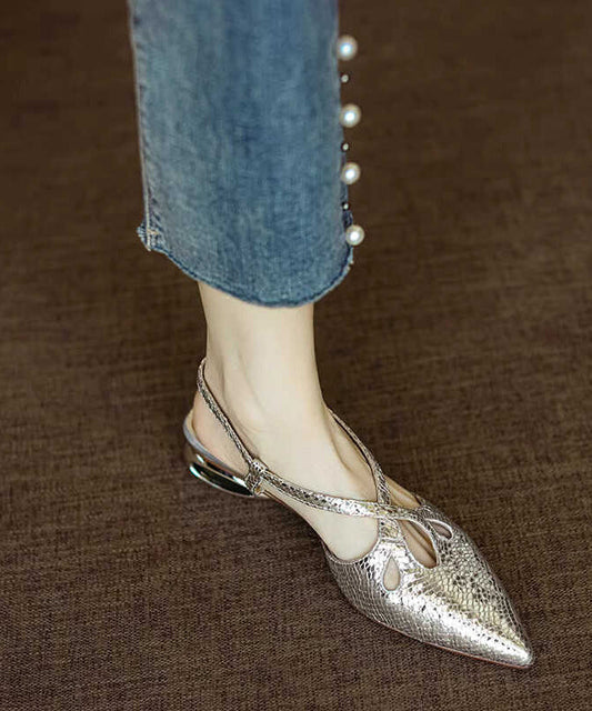 Gold Splicing Sandals Faux Leather Pointed Toe Ap1008