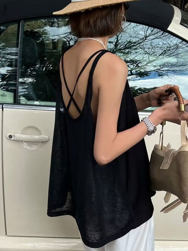 Summer Tops Beach Camisole Vest Female Sleeveless Backless Color Loose Tank Top