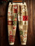 Comstylish Santa Claus Fun Checkered Pattern Women's Knitted Leggings