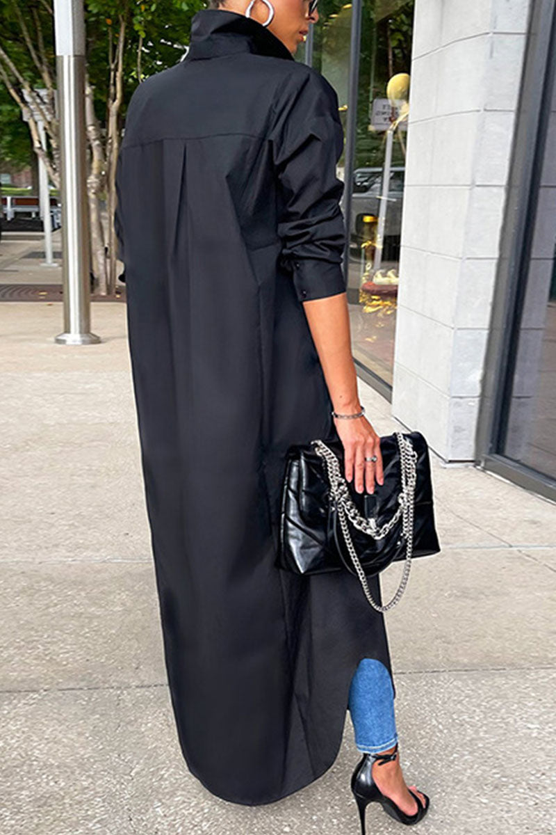 Patchwork Buckle Turndown Collar Tops