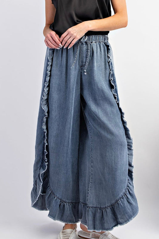 Frenulum Flounce High Waist Loose Denim Jeans