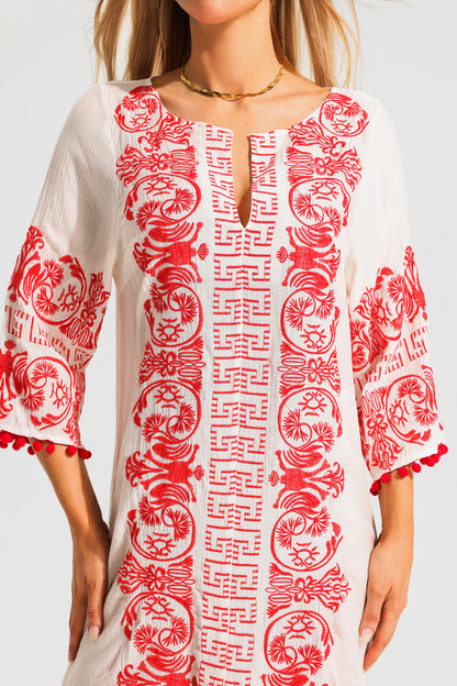V-neck Embroidered Slip Midi Dress