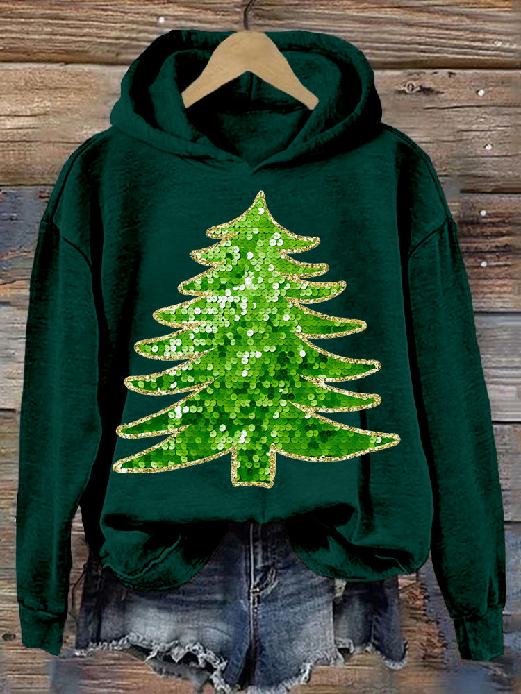Comstylish Sequin Christmas Tree Embroidered Cozy Hoodie