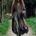 Women's Vintage Tree Of Life Gradient Art Linen Dress artswardrobe