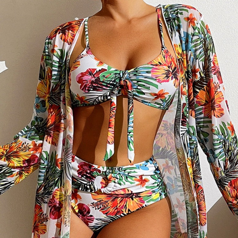 KS | 3-piece floral bikini with cover-up
