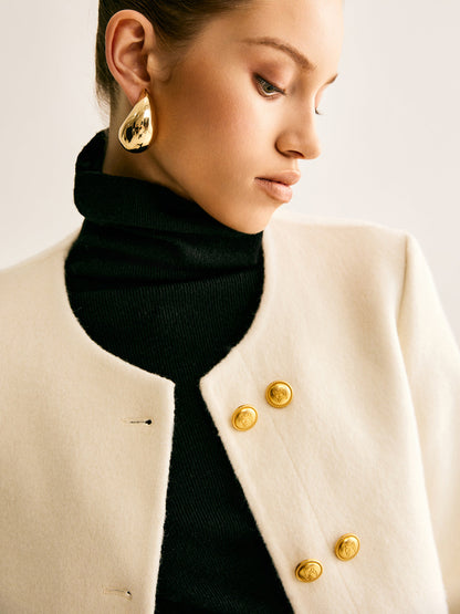 Woollen Blend Tweed Breasted Coat