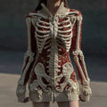 Women's Vintage Skull Sequin Art Cozy Zipper Sweater Cardigan artswardrobe