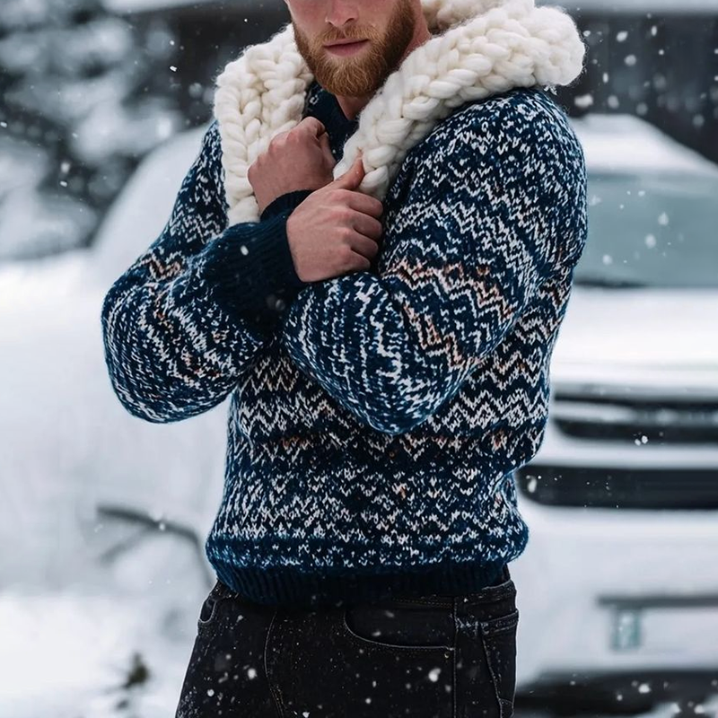 Men's Fairman Island Jacquard Warmth Pattern  Zip Up Collar Sweatshirt artswardrobe