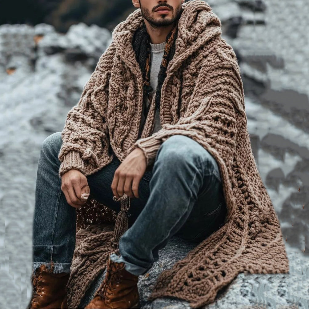Men'S Thick Knitted Hooded Cardigan Sweater elevenforest