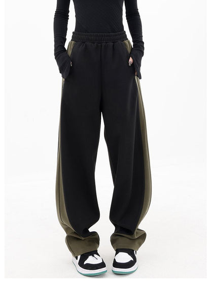 Spring Retro Loose Contrasting Trousers Joggers Baggy Wide Leg Sweatpants High Waisted Sporty Y2k Pants Clothes