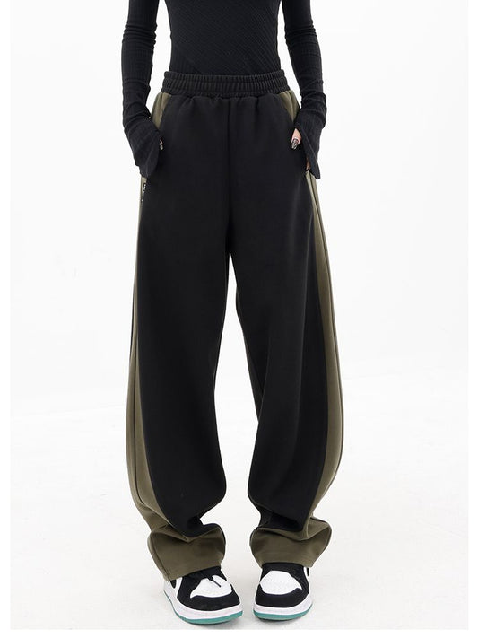 Spring Retro Loose Contrasting Trousers Joggers Baggy Wide Leg Sweatpants High Waisted Sporty Y2k Pants Clothes
