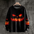 Men's Halloween Pumpkin Hell Evil Green Flame Print Knit artswardrobe
