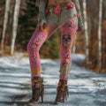 Women's Vintage Sugar Skull And Floral Pattern Comfortable Leggings artswardrobe