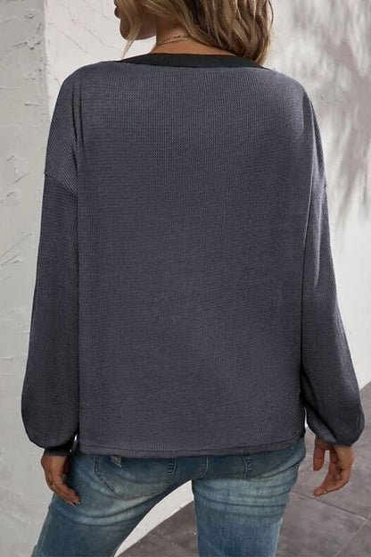 Patchwork Buttons V Neck T-shirts(7 Colors)