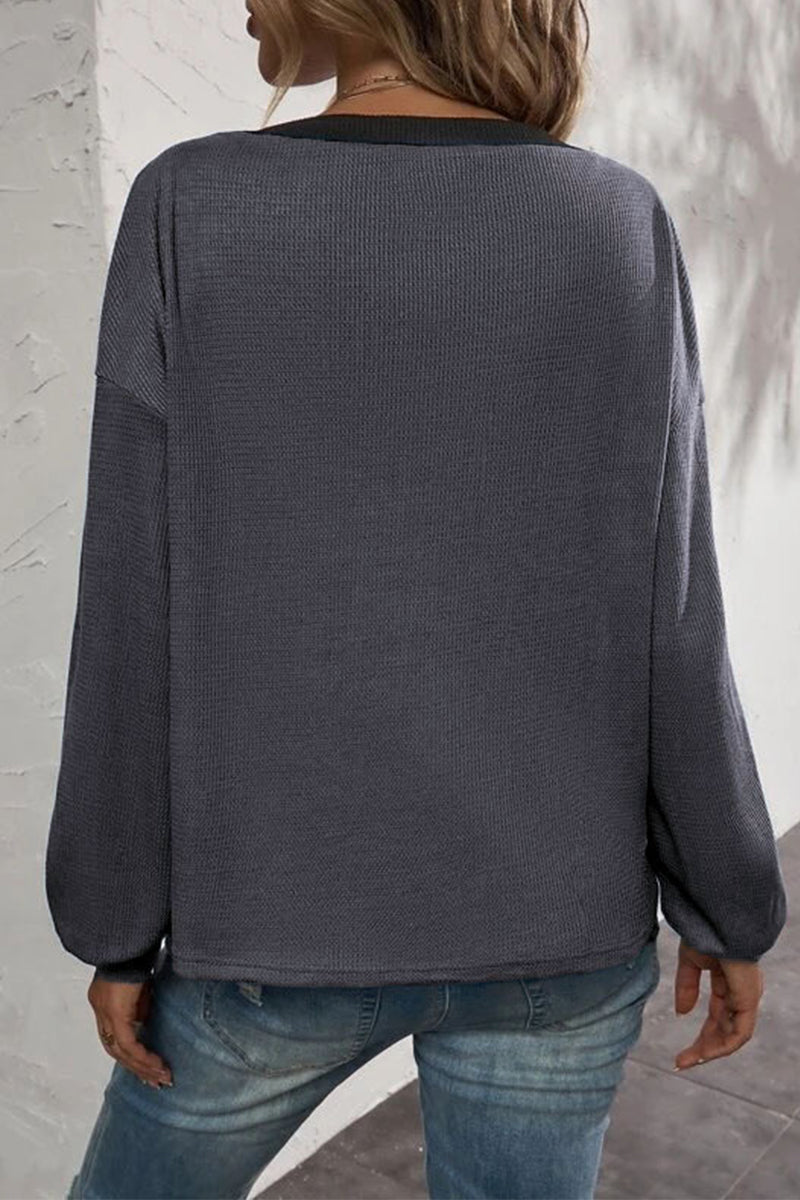 Patchwork Buttons V Neck T-shirts(7 Colors)