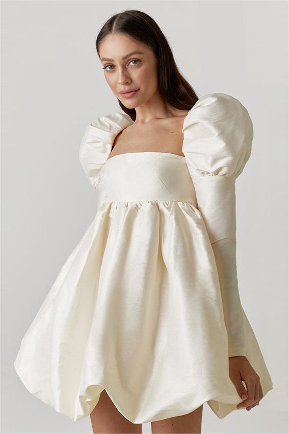 Puff Sleeve Square Neck Mini Dress