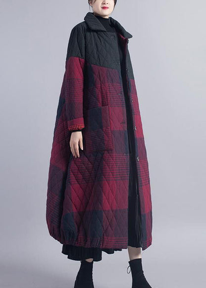 Diy Red Plaid Patchwork Fine Cotton Filled Winter Coat