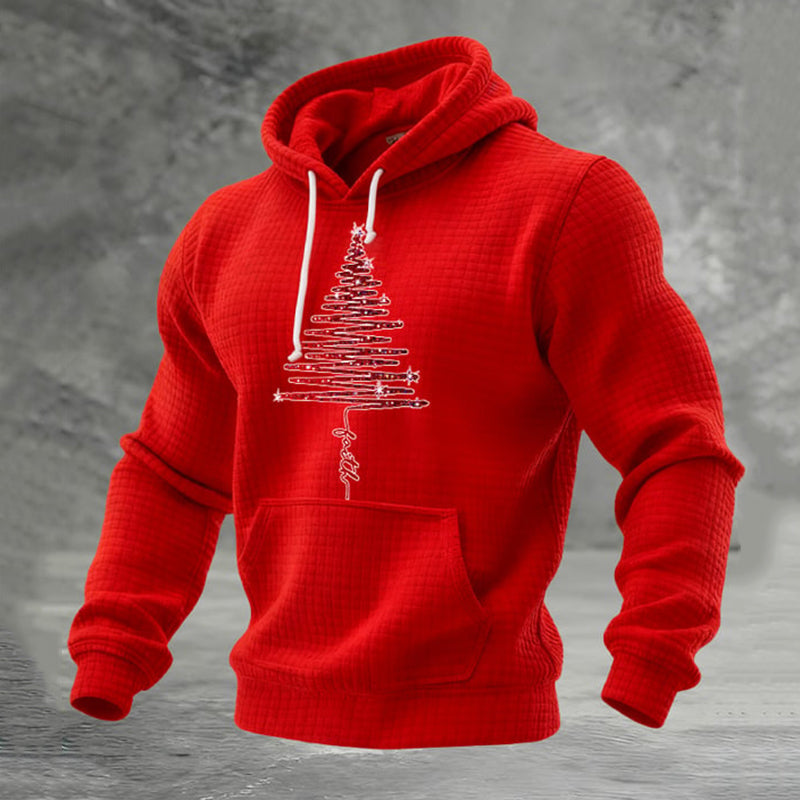 Comstylish Red Christmas Tree Pattern Warm Men's Hoodie