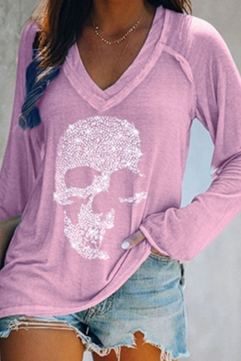 Print Patchwork V Neck T-shirts