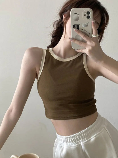 ’s Tank Top Girl T Shaped Vest With Padded Female Summer Korean New Style Slim Short Bottoming Sling Crop Top