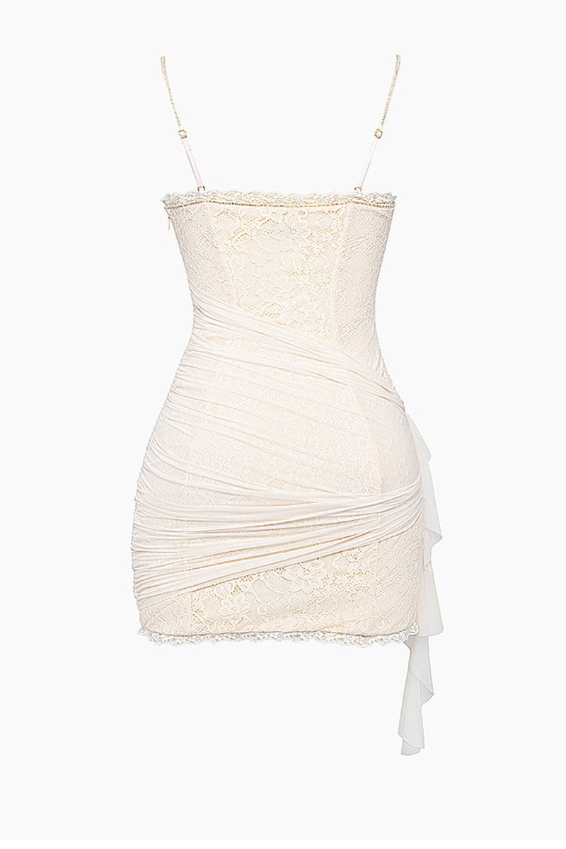 Lace 3d Backless Slip Mini Dress