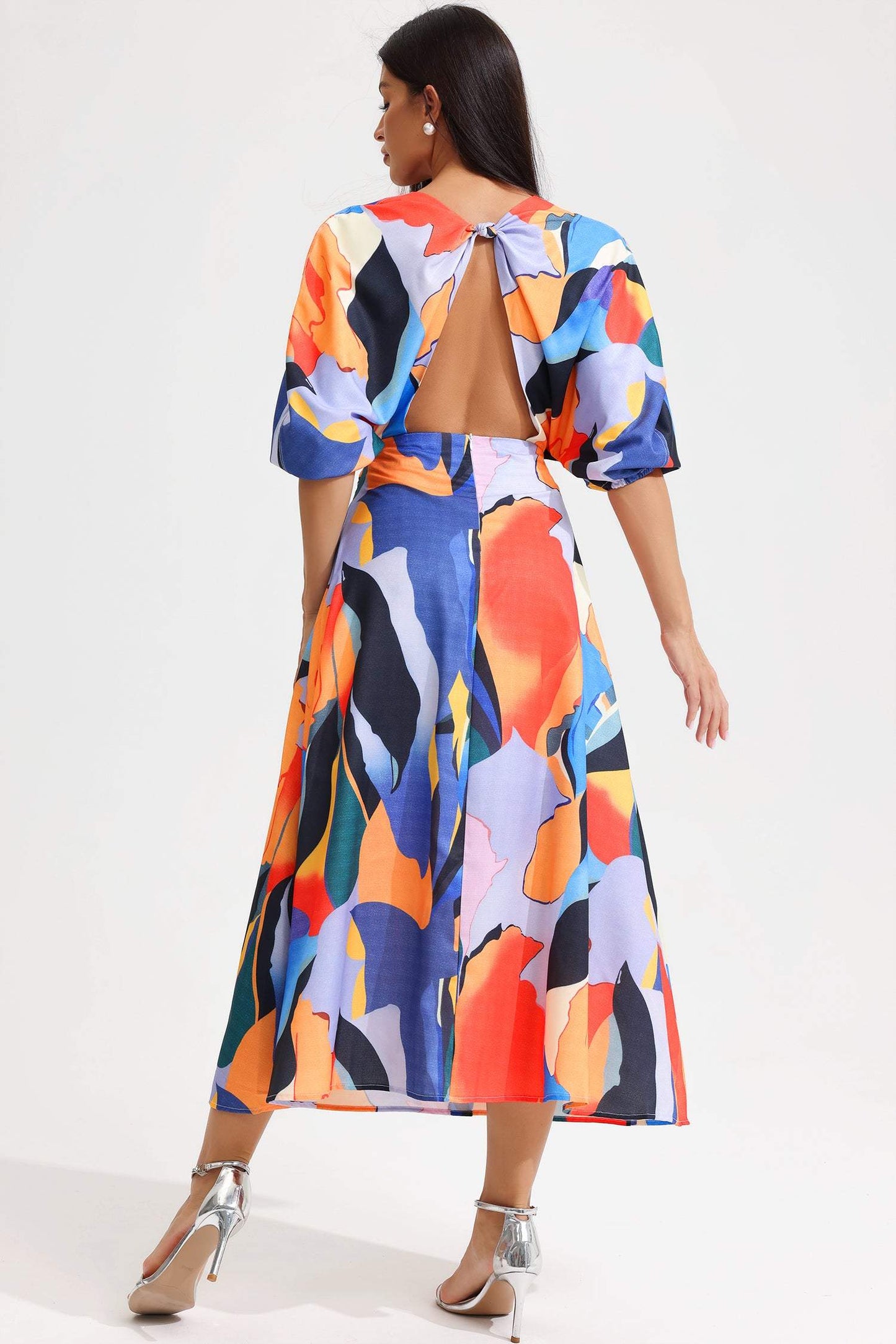 Abstract Print V-neck Maxi Dress