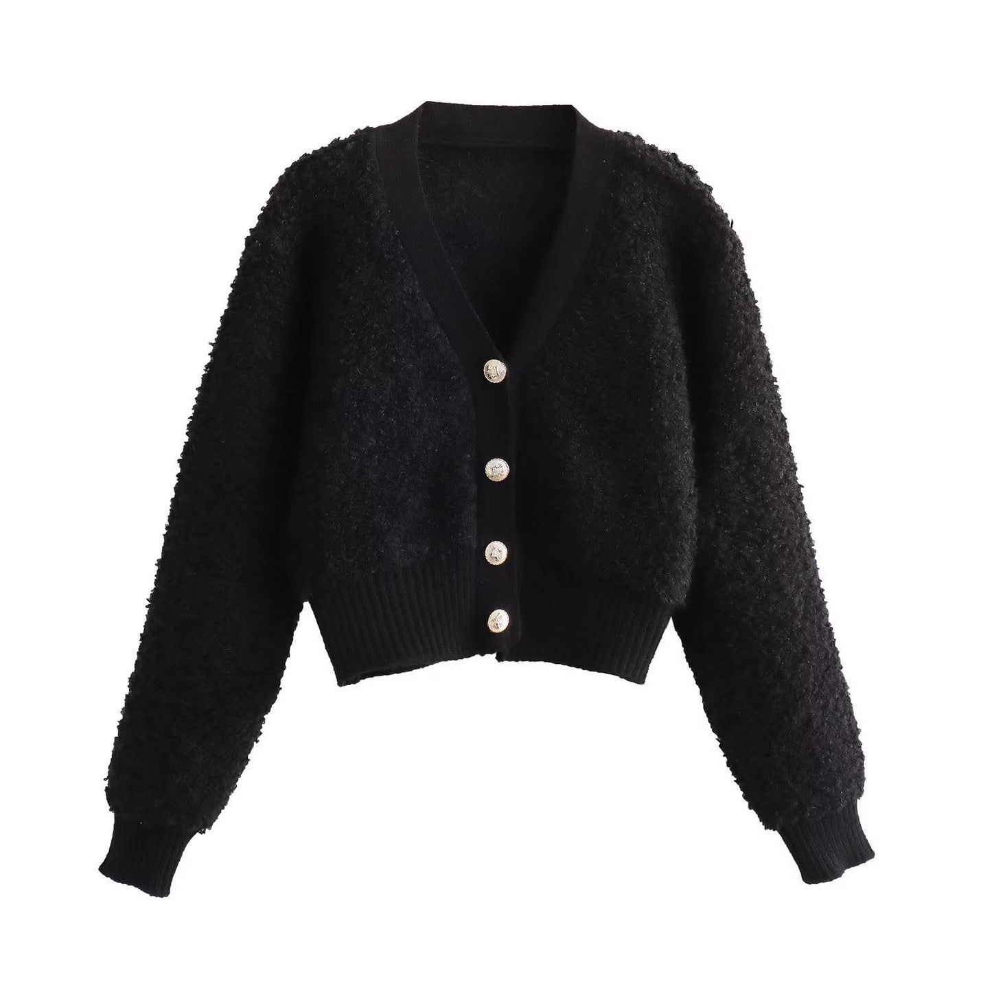 Fall Clothing Teddy Needle Fur Feeling V Neck Knitted Cardigan Coat