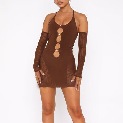 Clothing Sheer Mesh Dress Criss Cross Blouse Backless Diamond Splicing