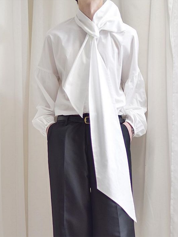 Long Sleeves Loose Buttoned Color Shawl Collar Blouses&shirts Tops