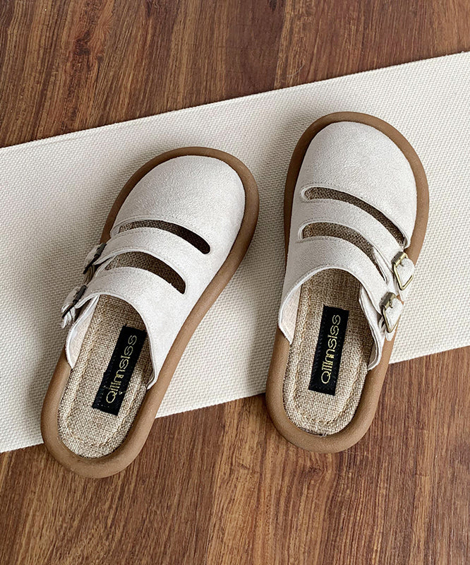 Handmade Comfy Hollow Out Beige Suede Slide Sandals Oi049