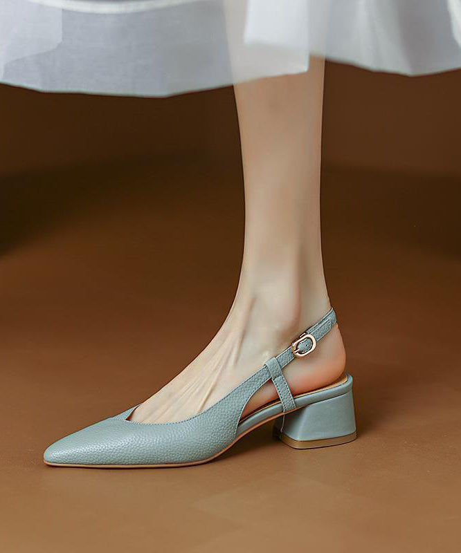 Blue Chunky Cowhide Leather Comfy Splicing Sandals Pointed Toe Ap1003