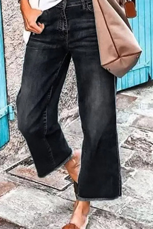 Patchwork Mid Waist Straight Denim Jeans