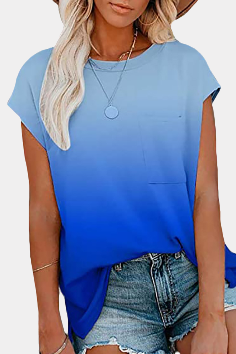 Street Gradual Change Pocket O Neck T-shirts(6 Colors)