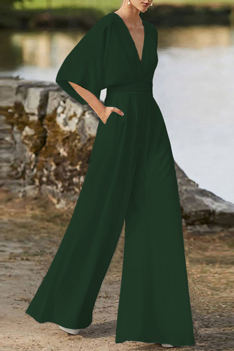 Color V Neck Boot Cut Jumpsuits(7 Colors)