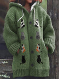 Women's Cat Casual Print Cozy Knit Cardigan artswardrobe