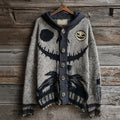 Halloween Spooky Face Contrast Stitching Cozy Knitted Hooded Sweater Cardigan artswardrobe