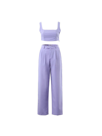 Tank Top & High Waist Buckle Pants Set
