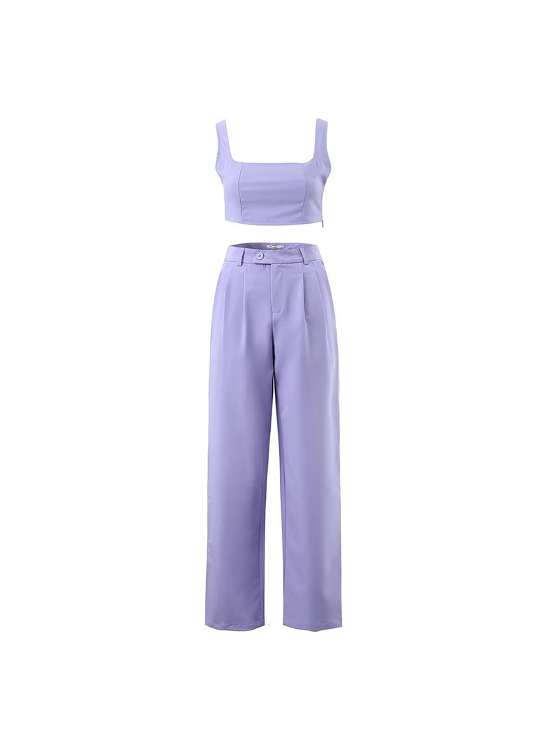 Tank Top & High Waist Buckle Pants Set