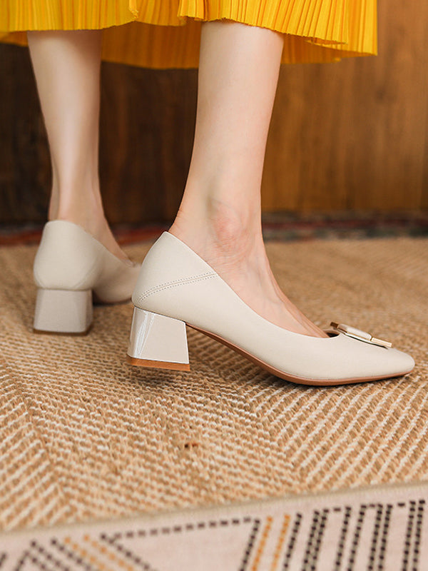 Square Buckle Chunky Square Mid Heel Shoes
