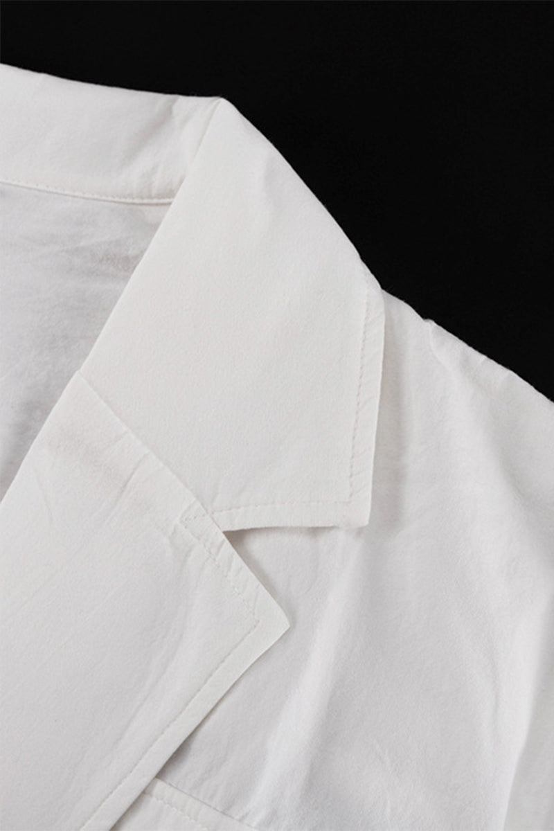 Bandage Pocket Buttons Turn-back Collar Blouses(4 Colors)